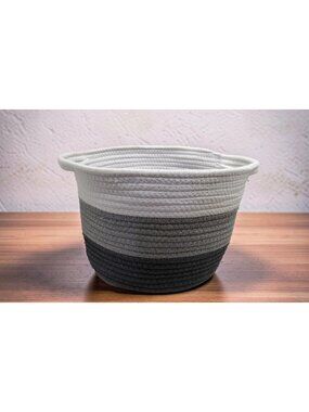 vintage white light gray and dard gray woven rope basket.